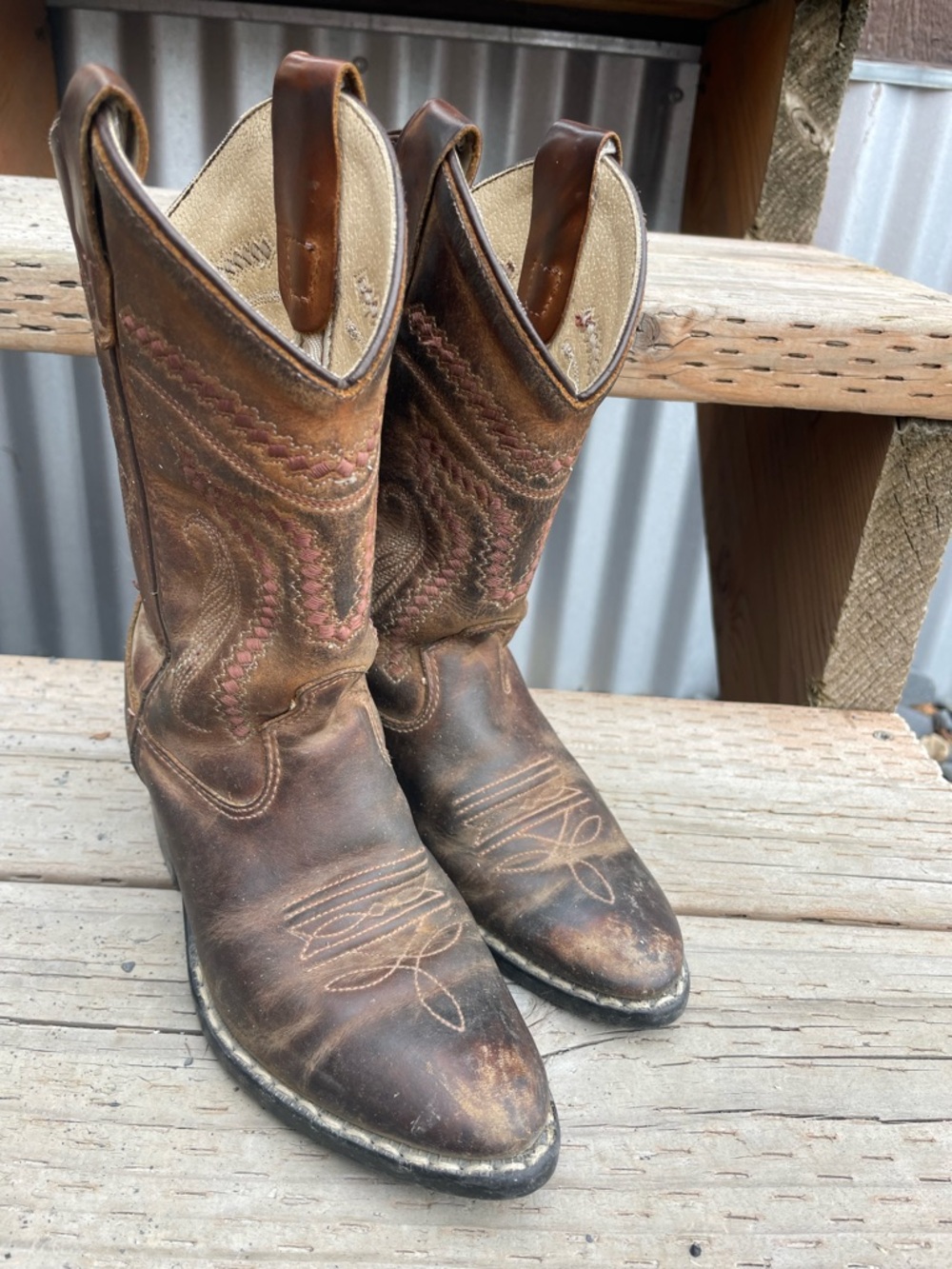 Old West Brown Leather Western Boots